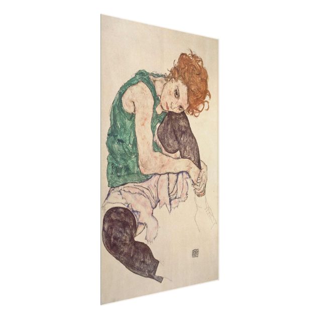 Quadro espressionismo Egon Schiele - Donna seduta con ginocchio alzato