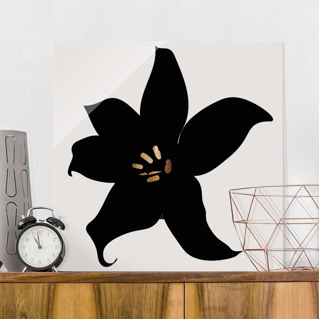 Quadri in vetro con orchidee Mondo vegetale grafico - Orchidea nera e oro