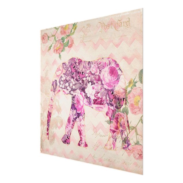 Quadri stile vintage Collage vintage - Fiori rosa elefante