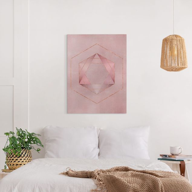 Quadri moderni per arredamento Geometria in rosa e oro I