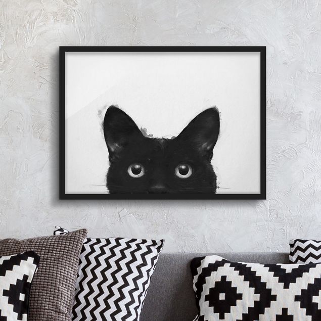 Quadri gatto Illustrazione - Gatto nero su pittura bianca