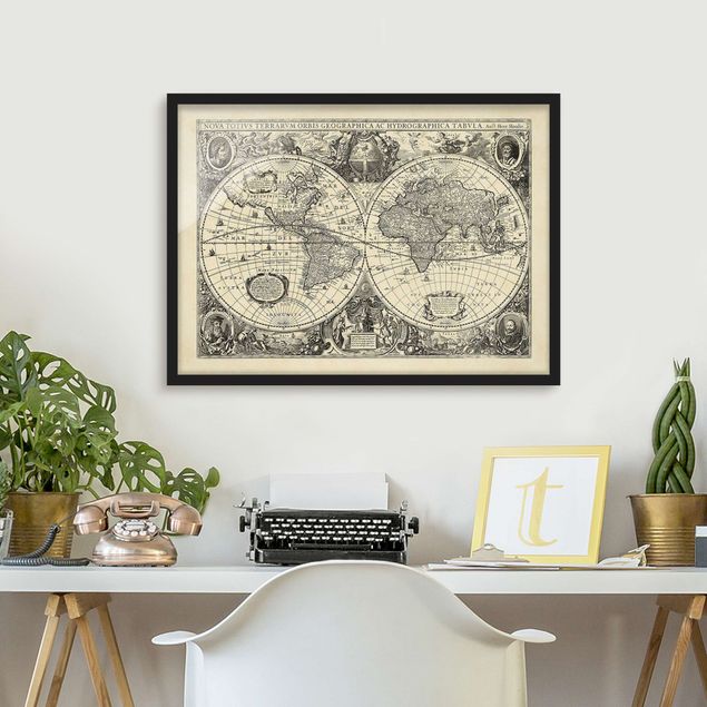 Poster con cornice - Illustrazione Vintage Mappa del mondo antico - Orizzontale 3:4