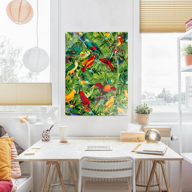 Quadri moderni   Collage colorato - Pappagalli nella giungla