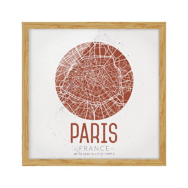 Quadri con cornice con mappamondo Mappa della città di Parigi - Retrò