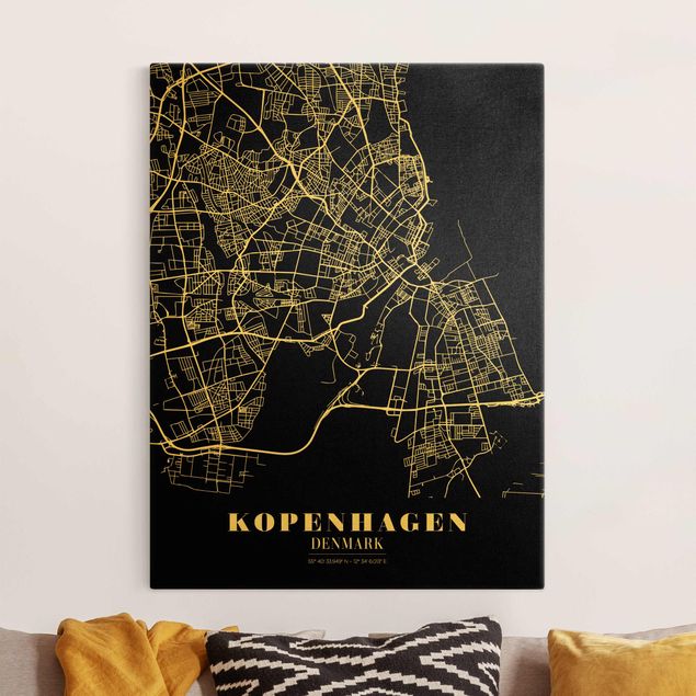 Quadro moderno Mappa della città di Copenaghen - Nero classico