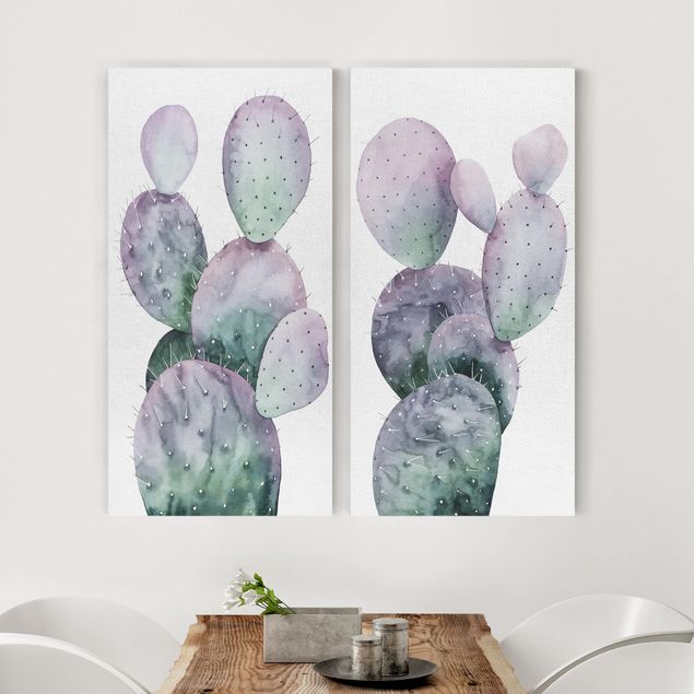 Quadri su tela componibili Cactus in viola Set I
