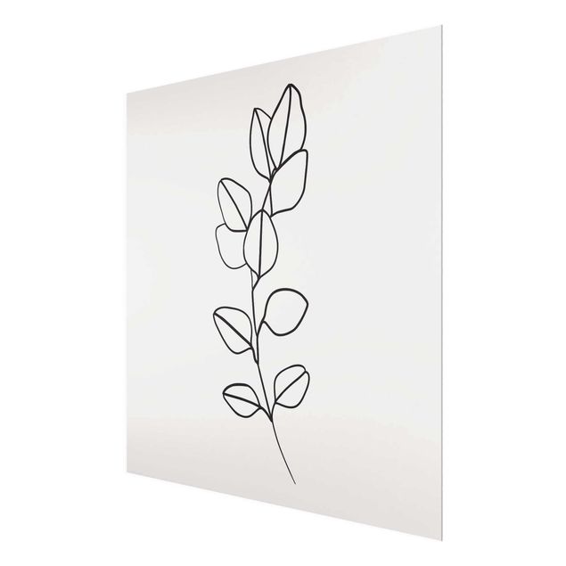 Quadri fiori Line Art - Ramo di foglie in bianco e nero