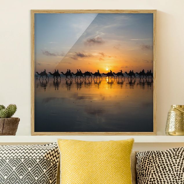 Quadri paesaggistici Cammelli al tramonto