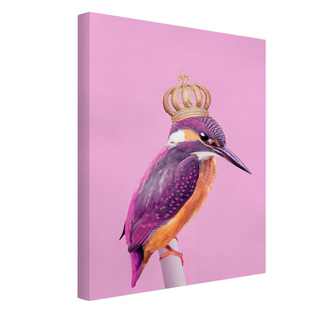 Quadro animali Martin pescatore rosa con corona