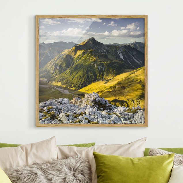 Quadri con paesaggio Montagne e valle delle Alpi di Lechtal in Tirolo