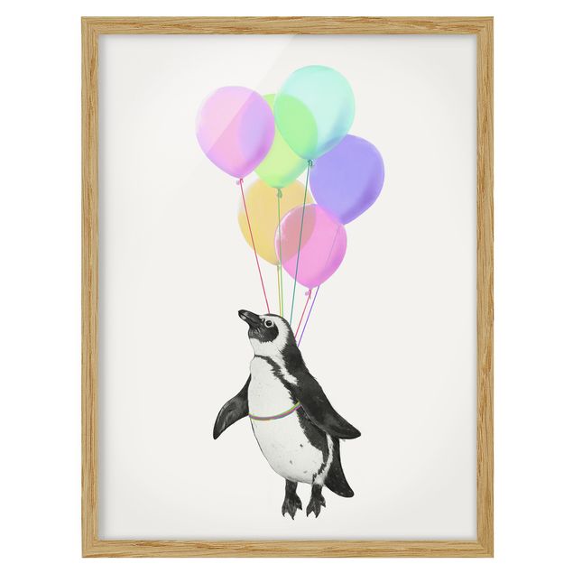Quadro colorato Illustrazione - Pinguino Palloncini Pastello