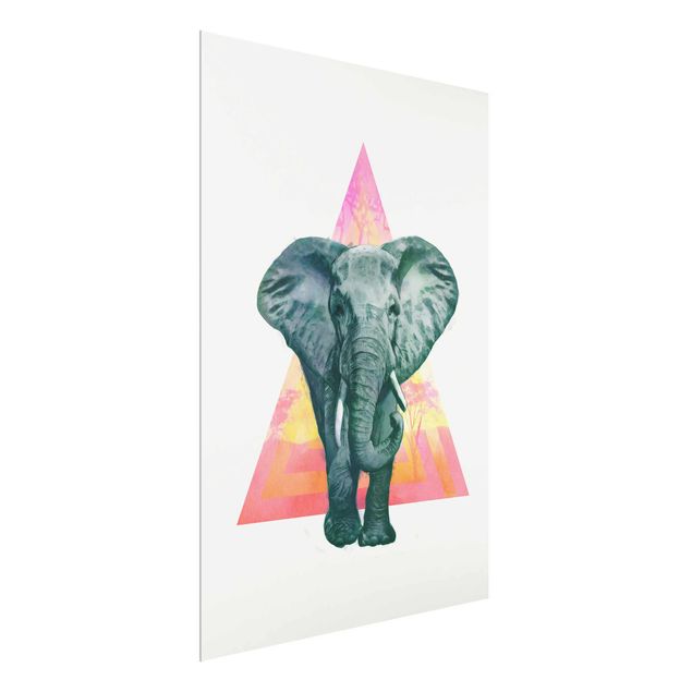 Quadri in vetro con animali Illustrazione - Elefante fronte triangolo pittura