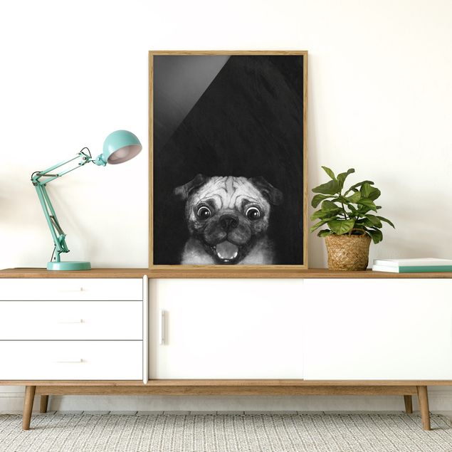 Quadri con cornice con animali Illustrazione - cane carlino pittura su bianco e nero