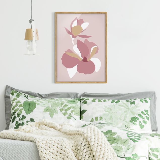 Quadri con cornice con fiori Line Art - Fiori Rosa Pastello