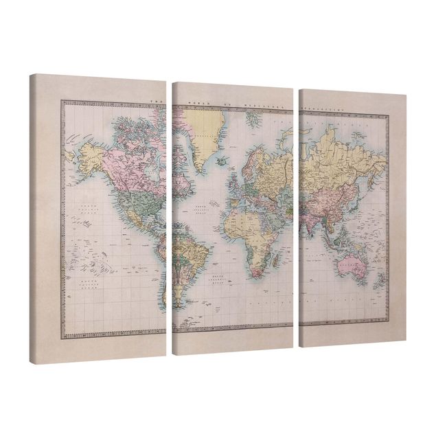 Quadro mappamondo Mappa del mondo vintage del 1850