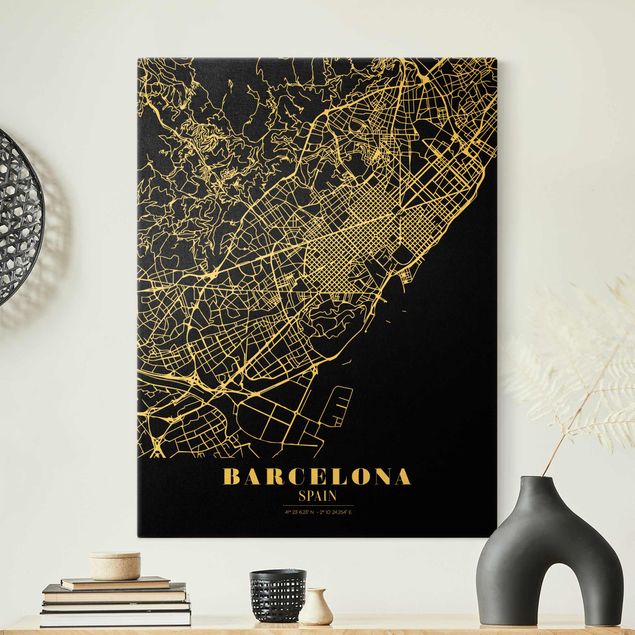 Quadri neri Mappa della città di Barcellona - Nero classico