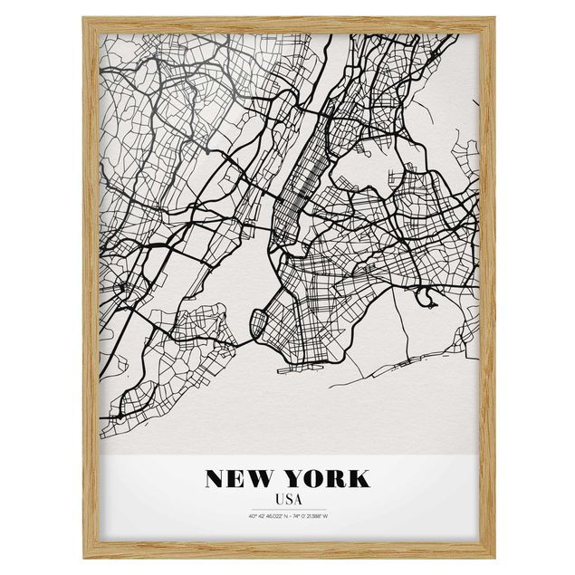 Quadri con cornice con frasi Mappa di New York - Classica