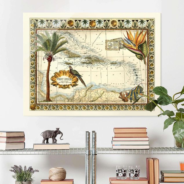 Stampe Mappa tropicale vintage delle Indie Occidentali