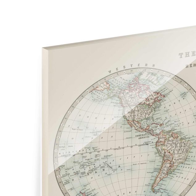 Quadro in vetro - Mappa del mondo Vintage i due emisferi - Orizzontale 2:3