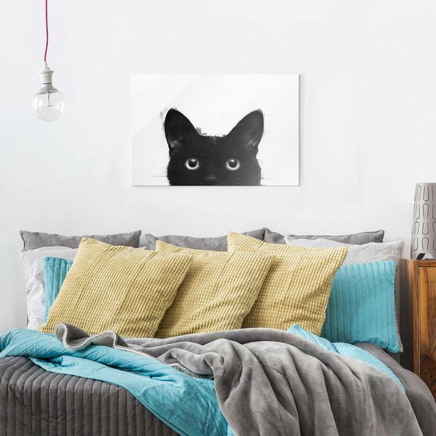 Quadri con gatti Illustrazione - Gatto nero su pittura bianca
