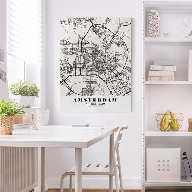 Quadri moderni bianco e nero Mappa della città di Amsterdam - Classica
