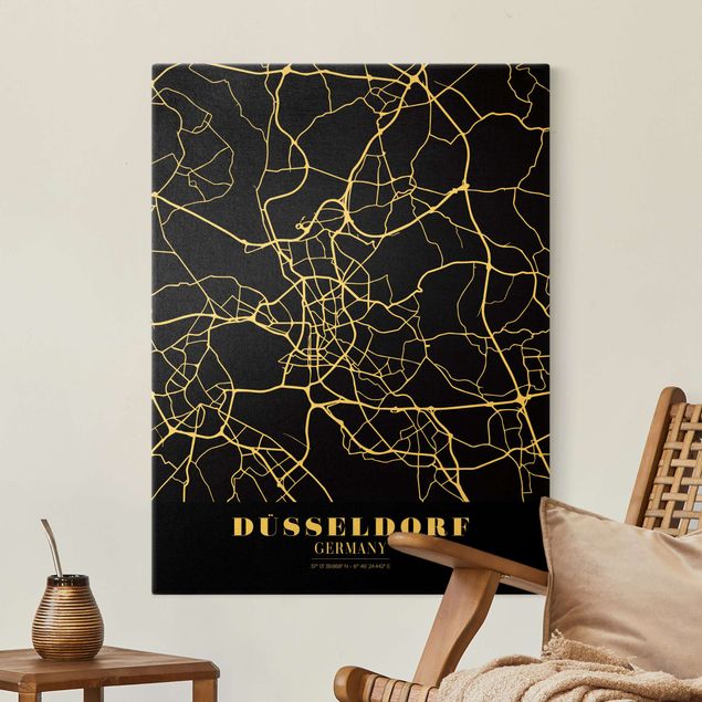 Quadri moderni per arredamento Mappa della città di Dusseldorf - Nero classico
