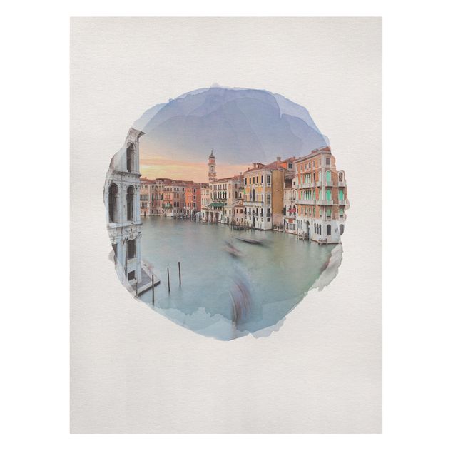 Stampe su tela città Acquerelli - Veduta del Canal Grande dal Ponte di Rialto a Venezia