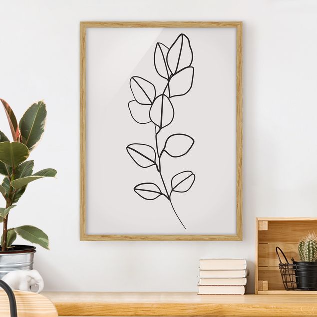 Quadro line art Line Art - Ramo di foglie in bianco e nero
