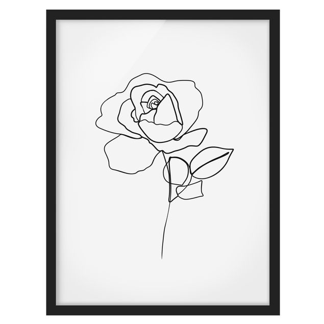 Quadri con cornice in bianco e nero Line Art - Rosa Bianco E Nero