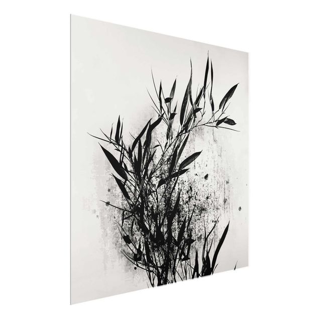 Quadri in vetro con fiori Mondo vegetale grafico - Bambù nero
