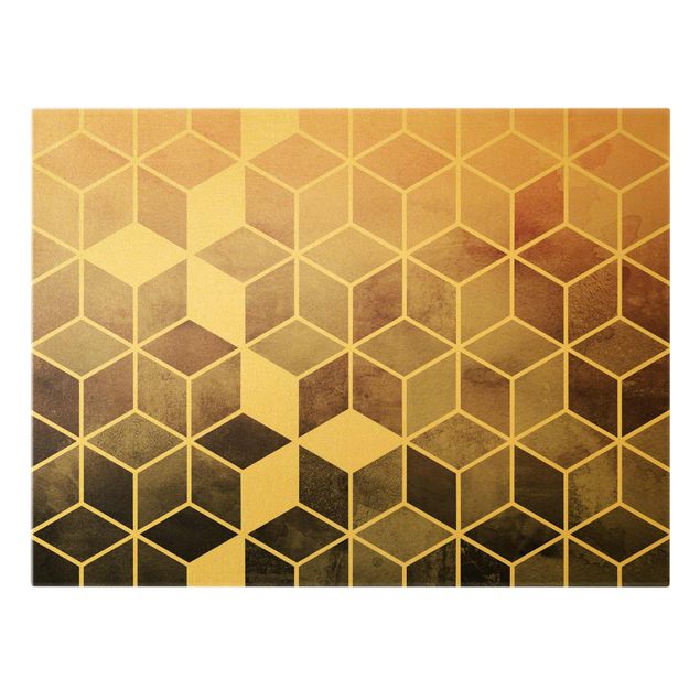 Quadro su tela oro - Geometria dorata - Rosa e grigio