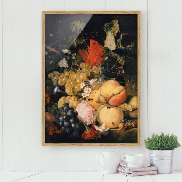Stampe quadri famosi Jan van Huysum - Frutta, fiori e insetti