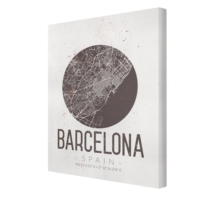 Stampa su tela Mappa della città di Barcellona - Retrò