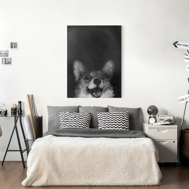 Quadri cani Illustrazione - Cane Corgi Pittura Bianco e Nero