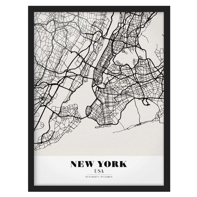 Quadri con cornice con frasi Mappa di New York - Classica