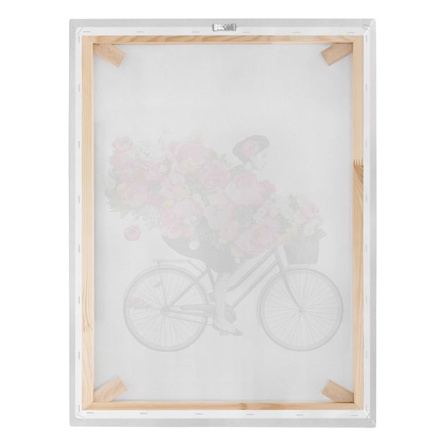 Quadri Illustrazione - Donna in bicicletta - Collage di fiori colorati