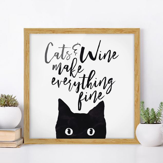 Quadri gatto Gatti e vino fanno bene a tutto
