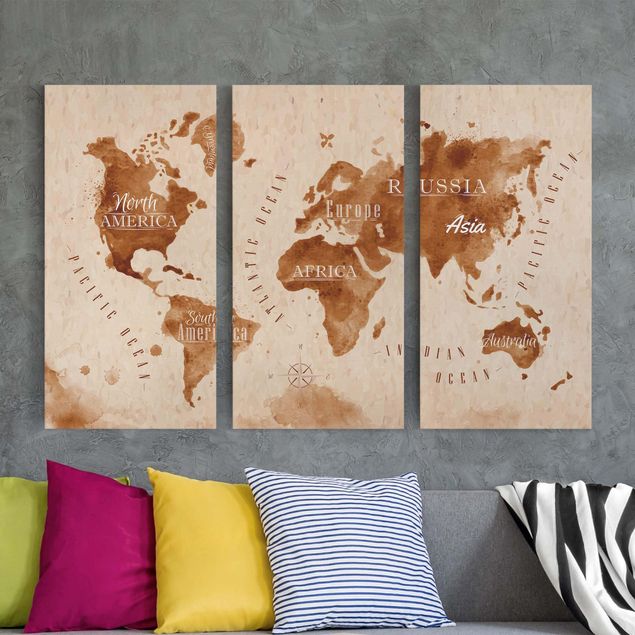 Quadri moderni per arredamento Mappa del mondo Acquerello Beige Marrone