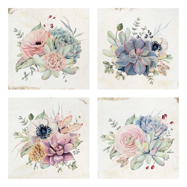 Stampe su tela fiori Casetta di fiori ad acquerello