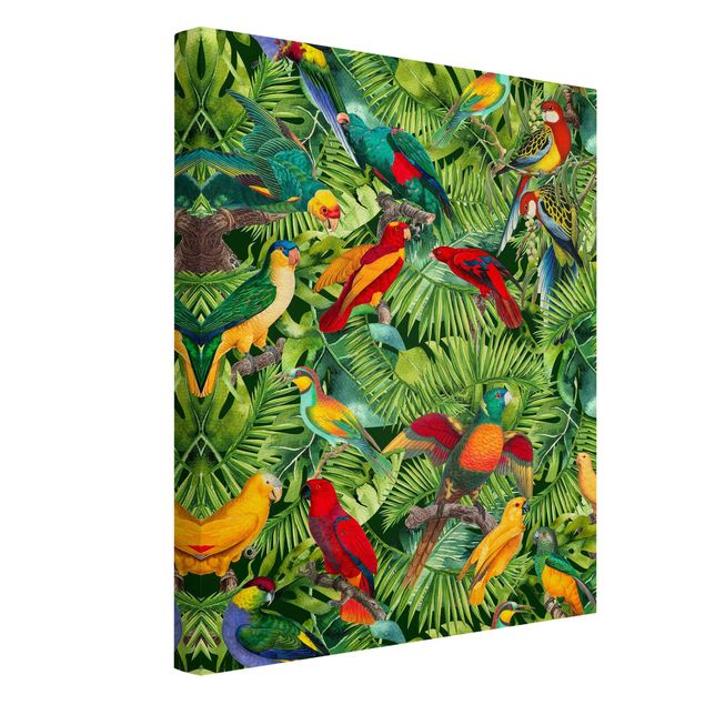 Quadri fiori Collage colorato - Pappagalli nella giungla