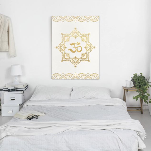 Quadri su tela spirituali Mandala OM Illustrazione Ornamentale Oro Bianco