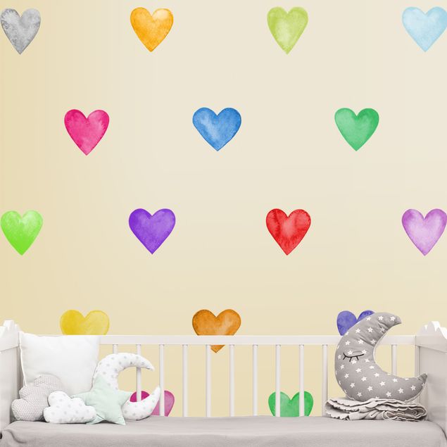 Adesivi murali cuore 35 Cuori ad acquerello di colori diversi