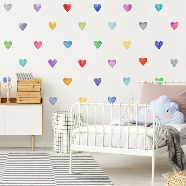 Autocolantes de parede amor 35 Cuori ad acquerello di colori diversi