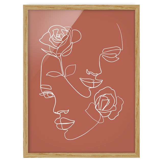 Quadri moderni per arredamento Line Art - Volti femminili Rose Rame
