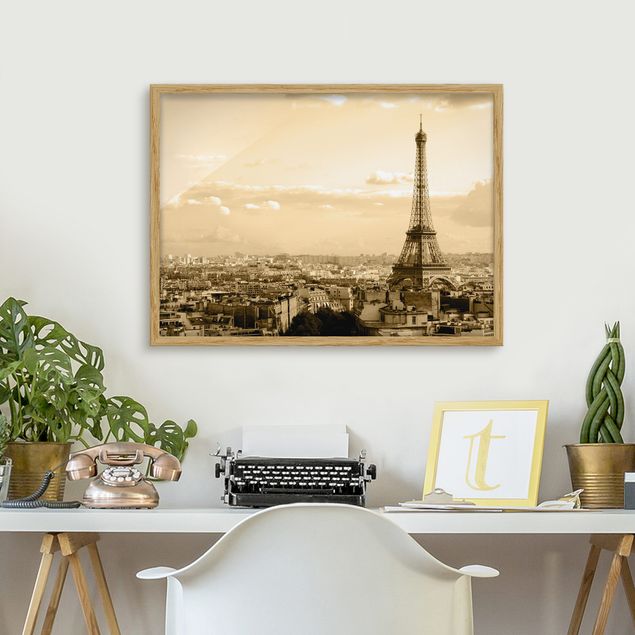 Quadri con cornice con architettura e skylines I love Paris