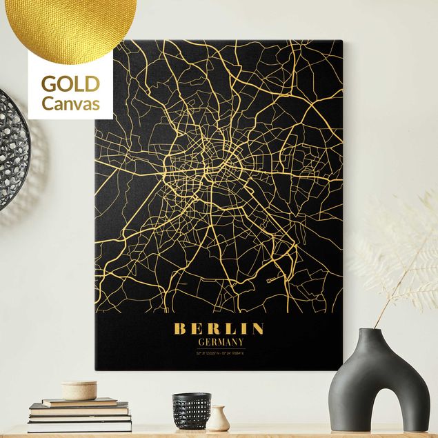Quadri moderni per arredamento Mappa della città di Berlino - Nero classico