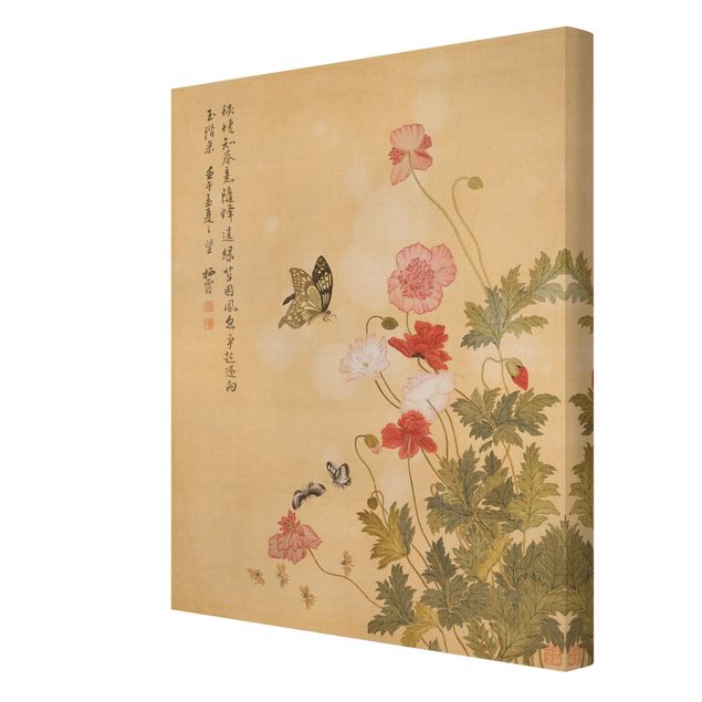 Stile di pittura Yuanyu Ma - Fiore di papavero e farfalla