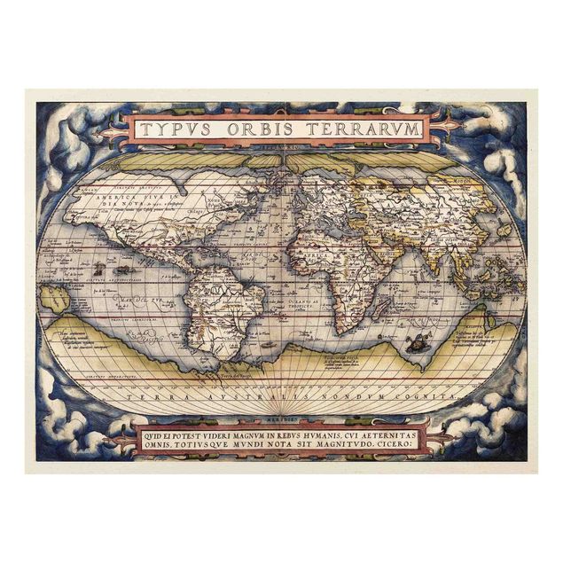 Magnettafel Glas Mappa del mondo storico Typus Orbis Terrarum