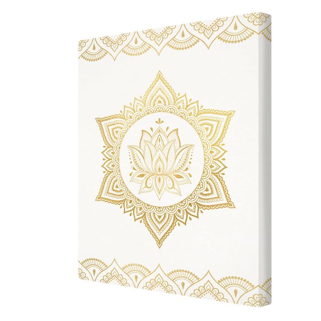 Stampa su tela - Mandala Lotus illustrazione ornamento oro bianco - Verticale 4:3