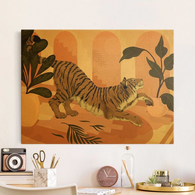 Quadro con tigre Illustrazione - Tigre in pittura rosa pastello